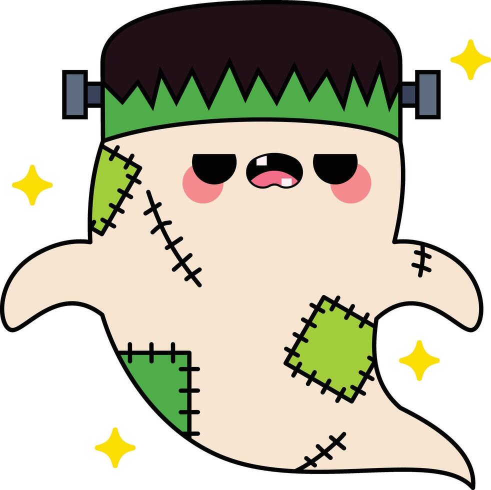 Kawaii Halloween ghost Frankenstein vector