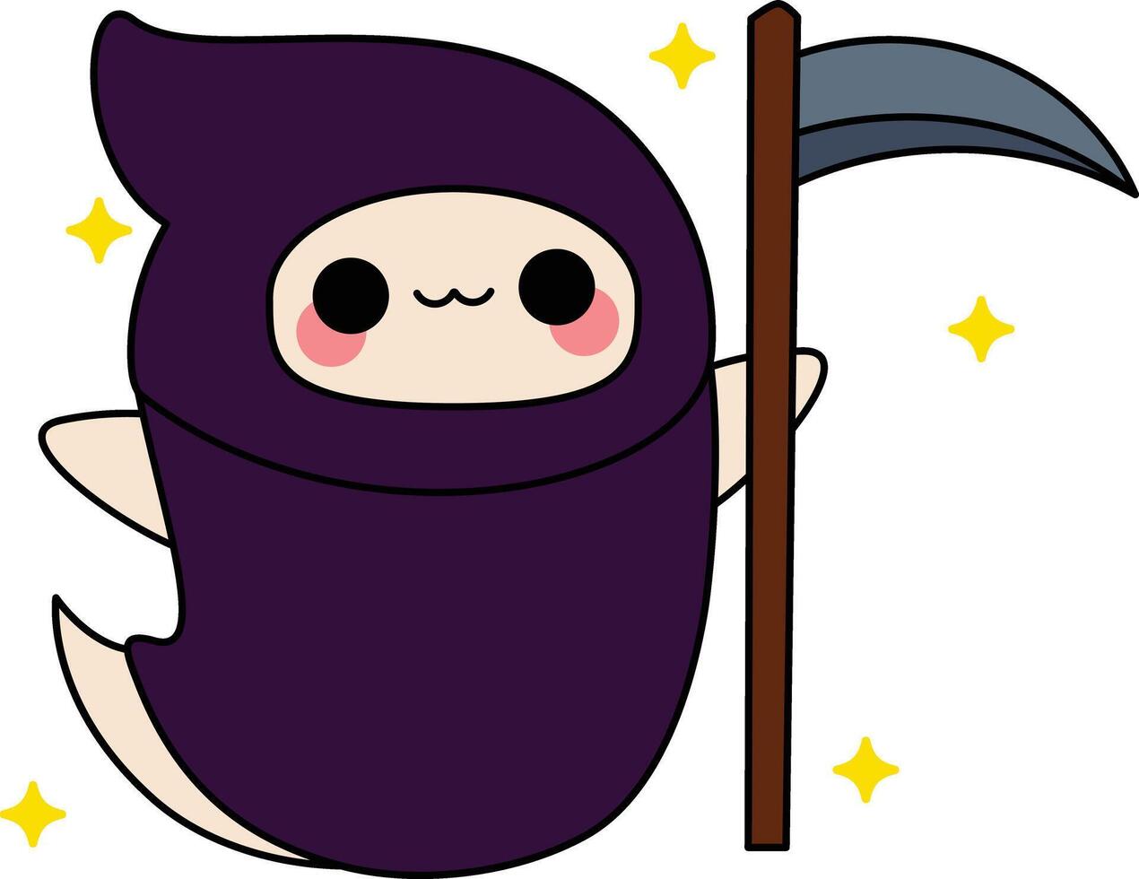 Kawaii Halloween ghost in grim reaper character holding scythe vector