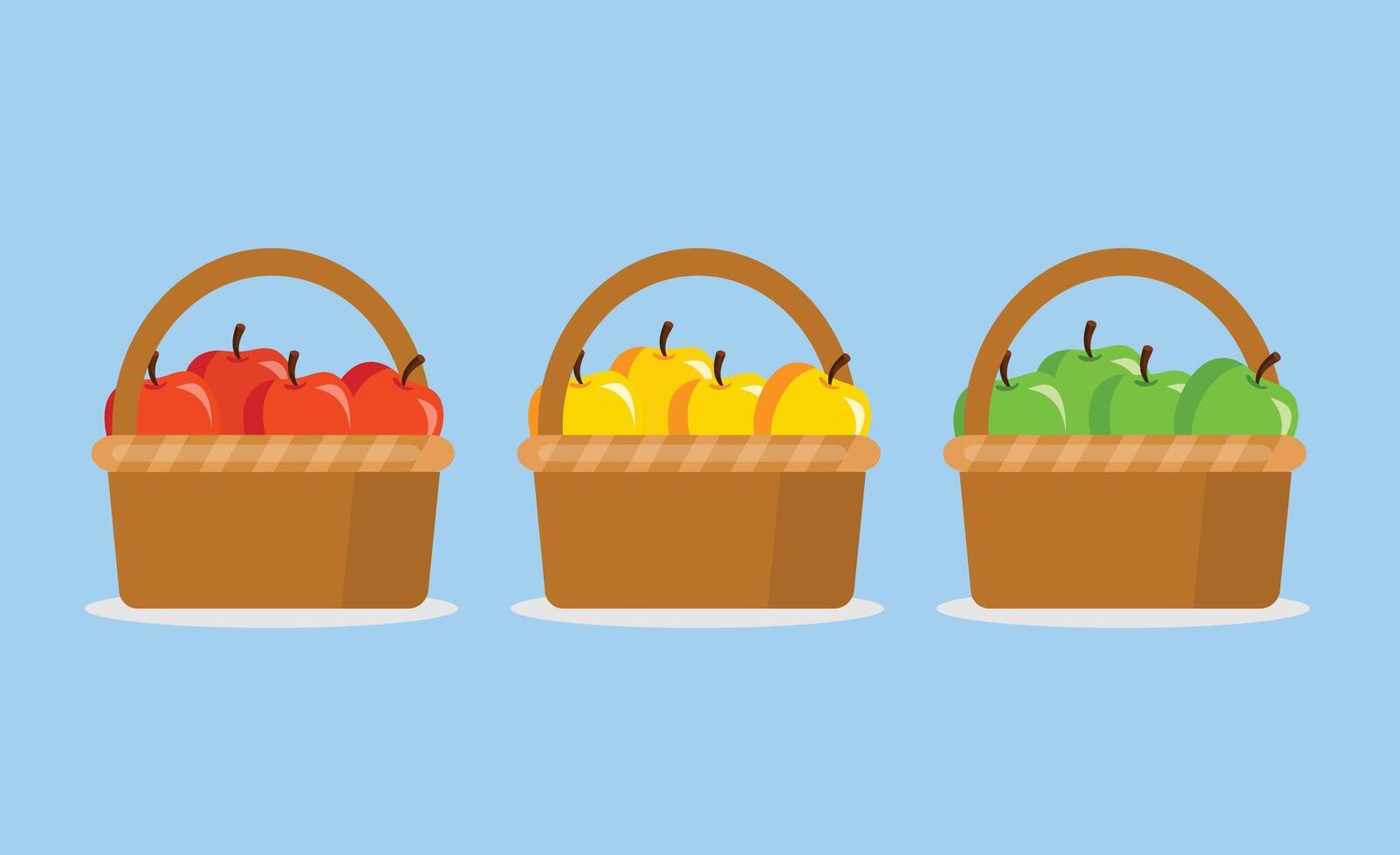 Realistic Apple Basket Illustration Harvest Fruit Art vector