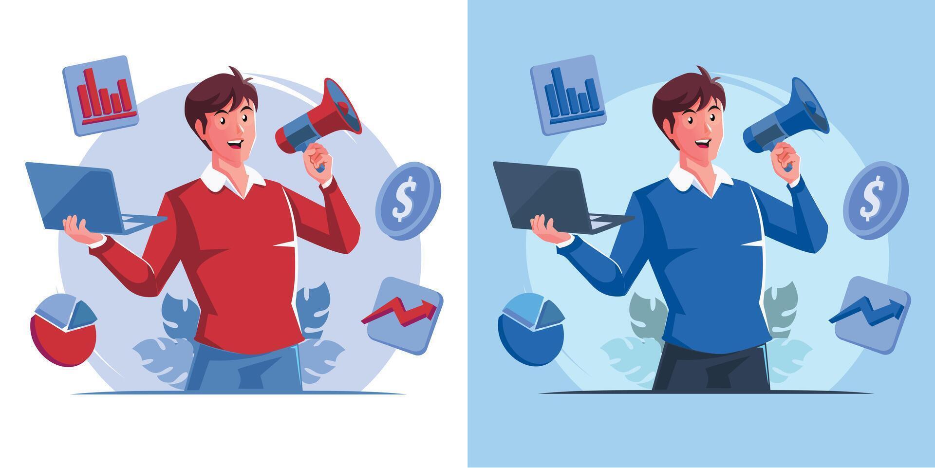 Overwhelmed Businessman Art with Speech Bubbles Illustration Design vector