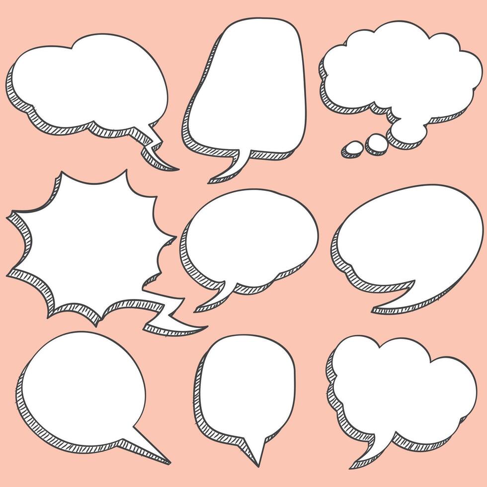Doodle Speech Bubble Art Set Hand Drawn Style Illustration vector