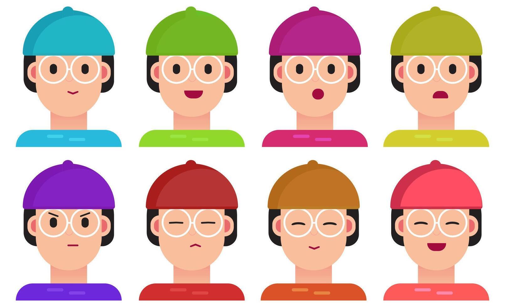 A set of different colored people with different expressions vector