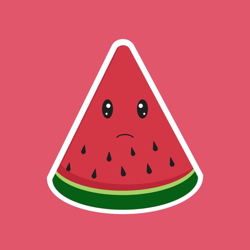 Watermelon slice with sad face on a pink background vector