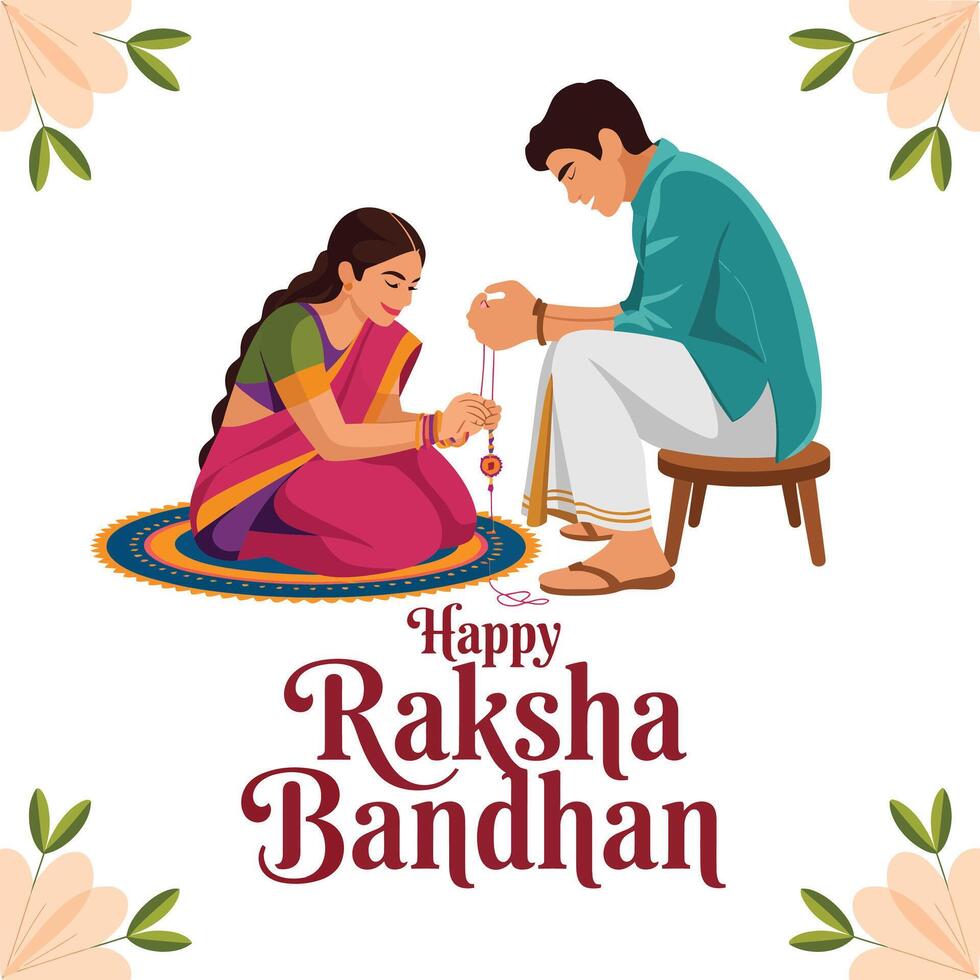 Flat Illustration of Raksha Bandhan Ritual. vector