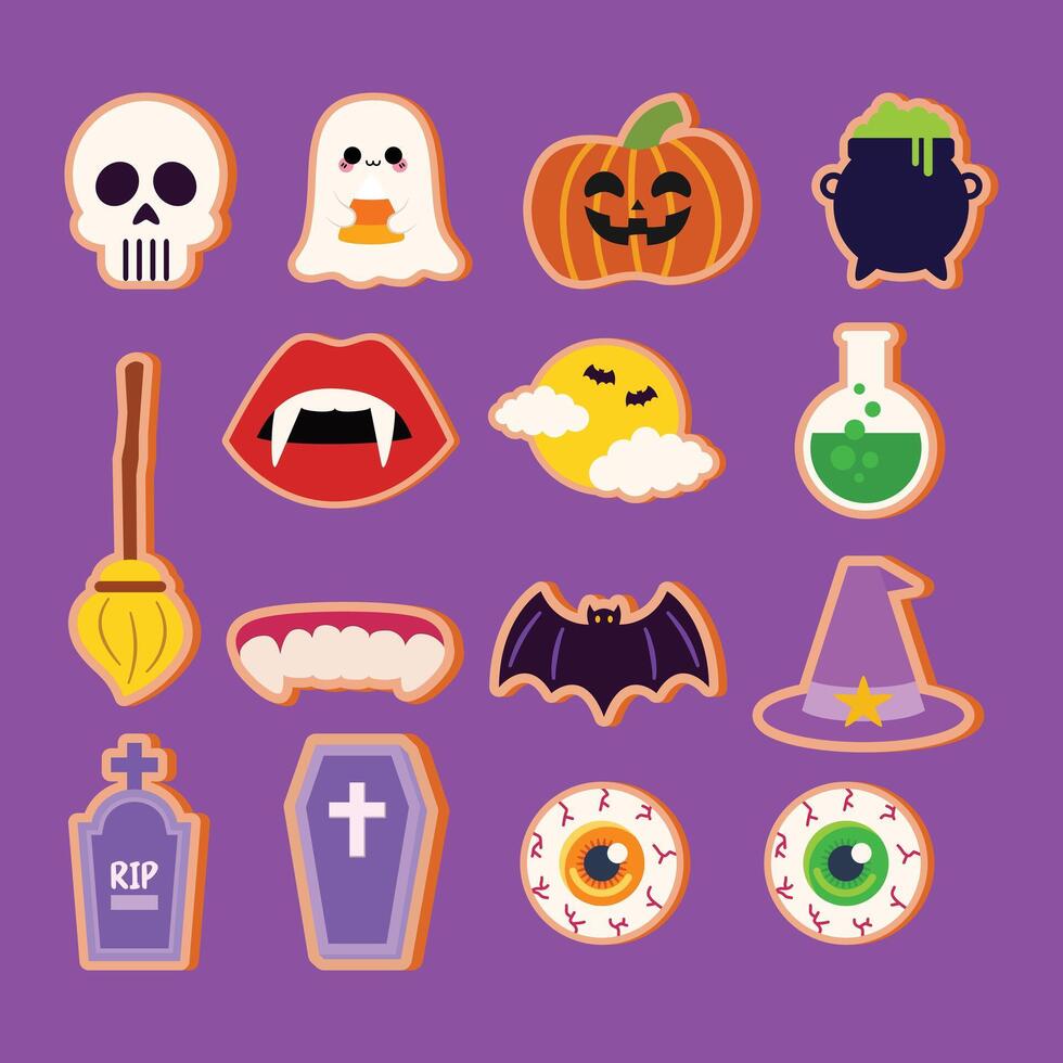 Set of cartoon halloween sugar cookie desserts on isolated background vector