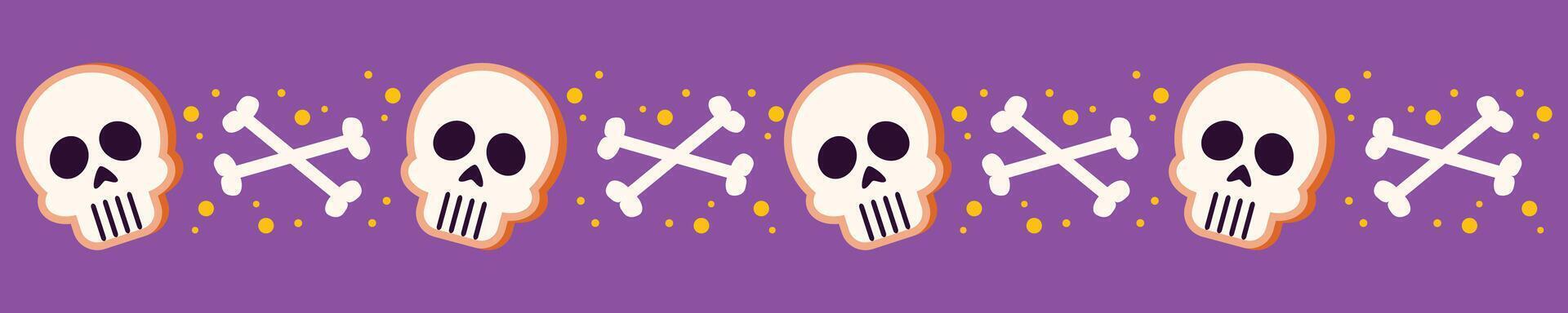 Halloween spooky seamless border with skeleton skull and bones vector