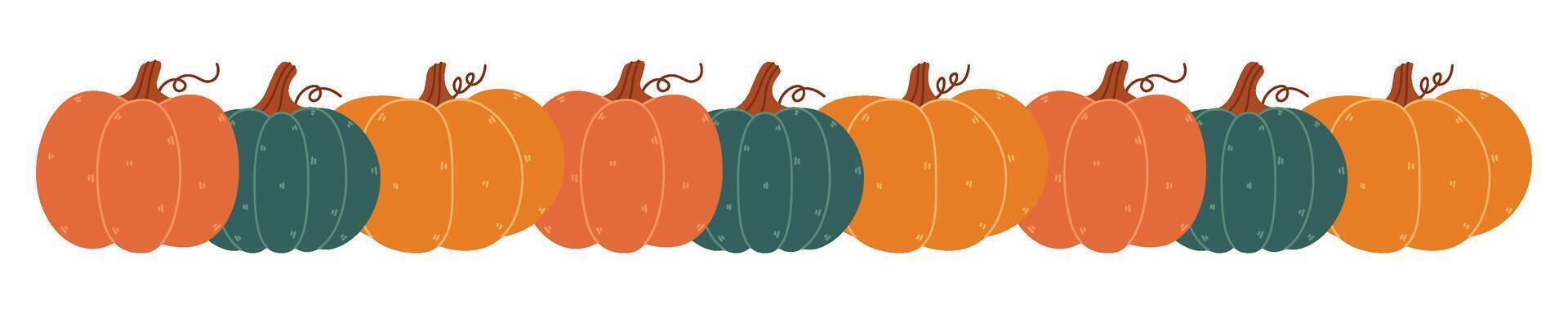 Pumpkin border for thanksgiving, harvest season, fall or autumn vector
