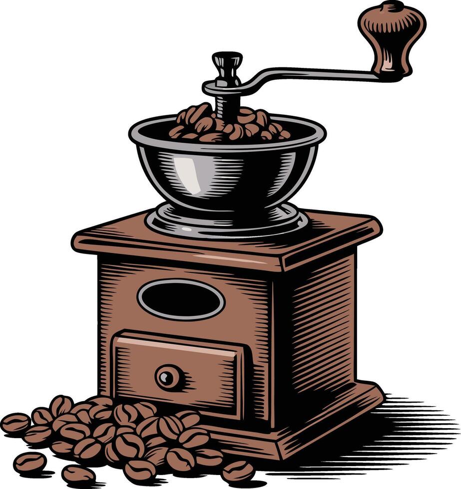 Coffee grinder with beans and coffee beans vector