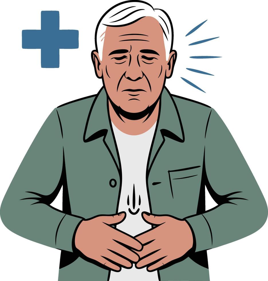 An illustration of an older man with a heart attack vector