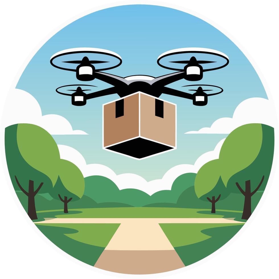 A drone flying over a forest with a box on it vector