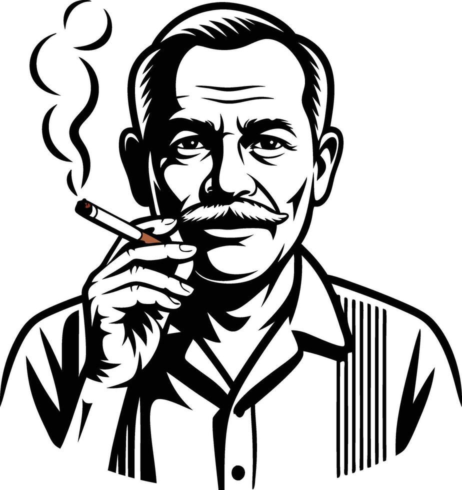 A man with a mustache smoking a cigarette vector