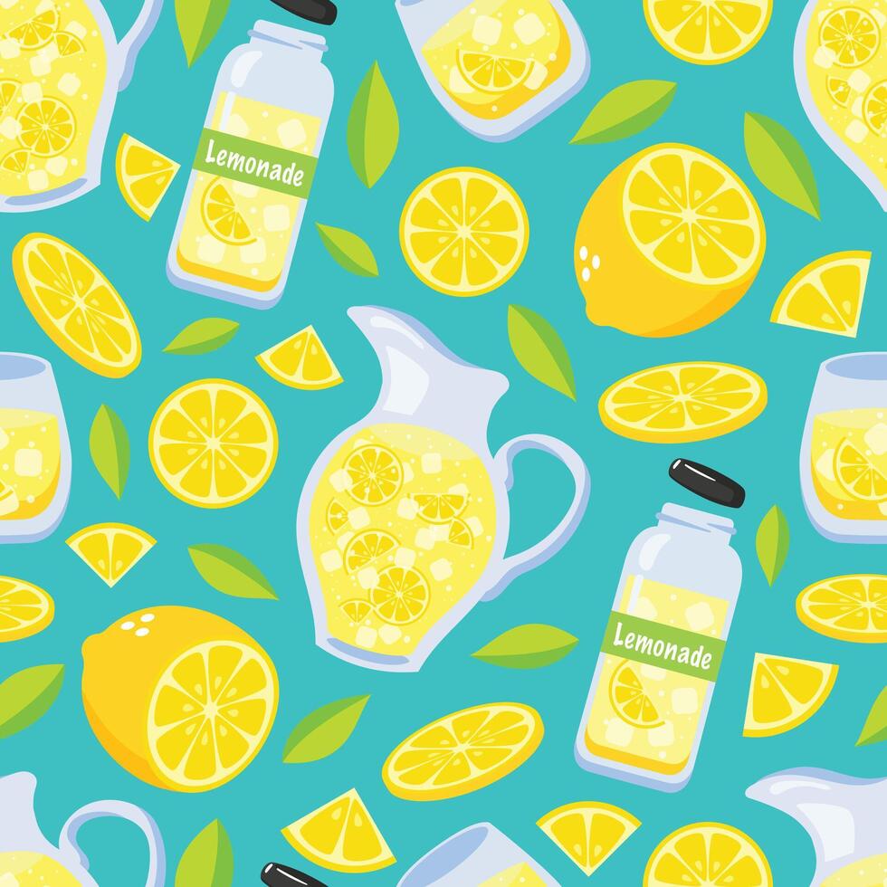 Lemon and lemonade beverage seamless pattern vector