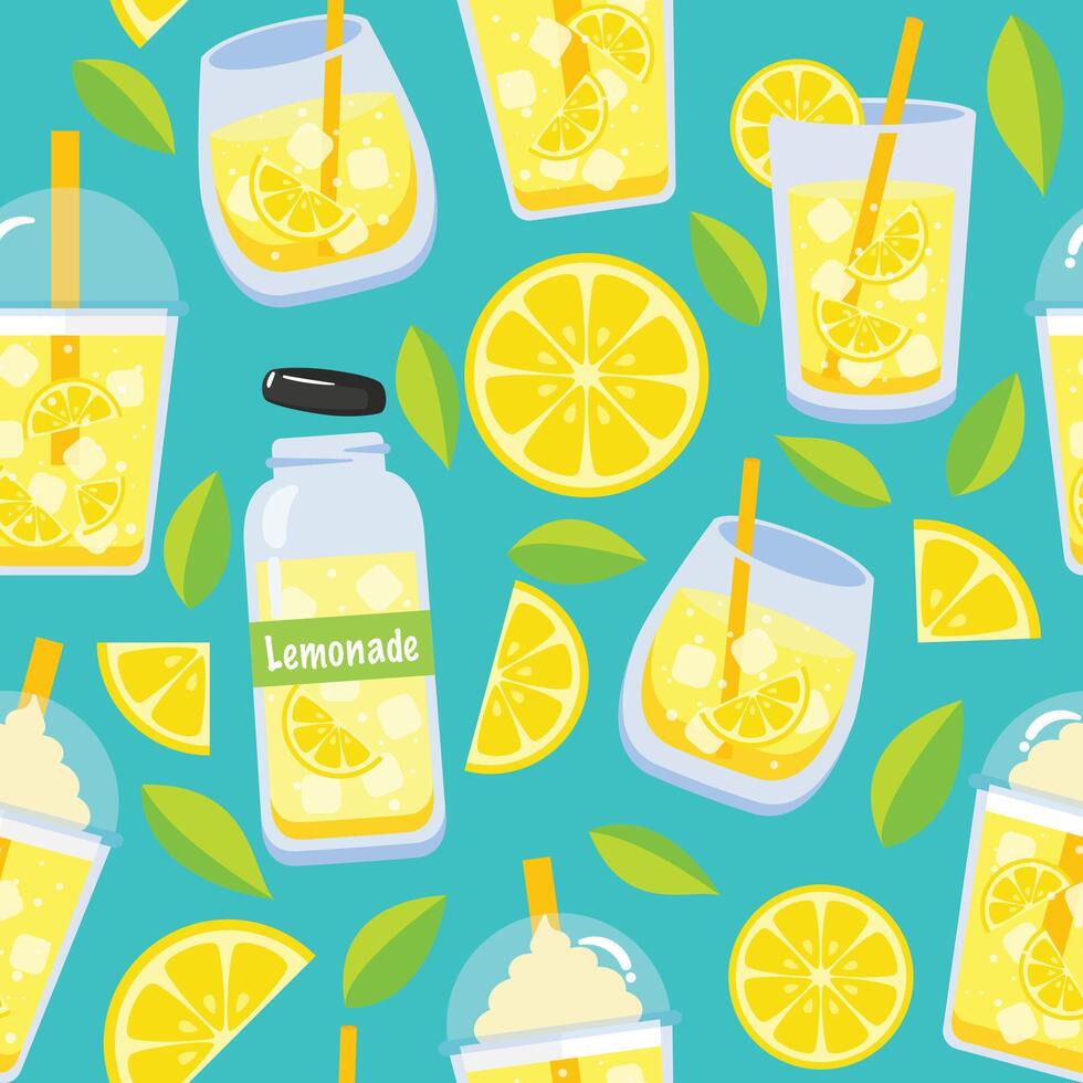 Lemon slice and lemonade seamless pattern background vector