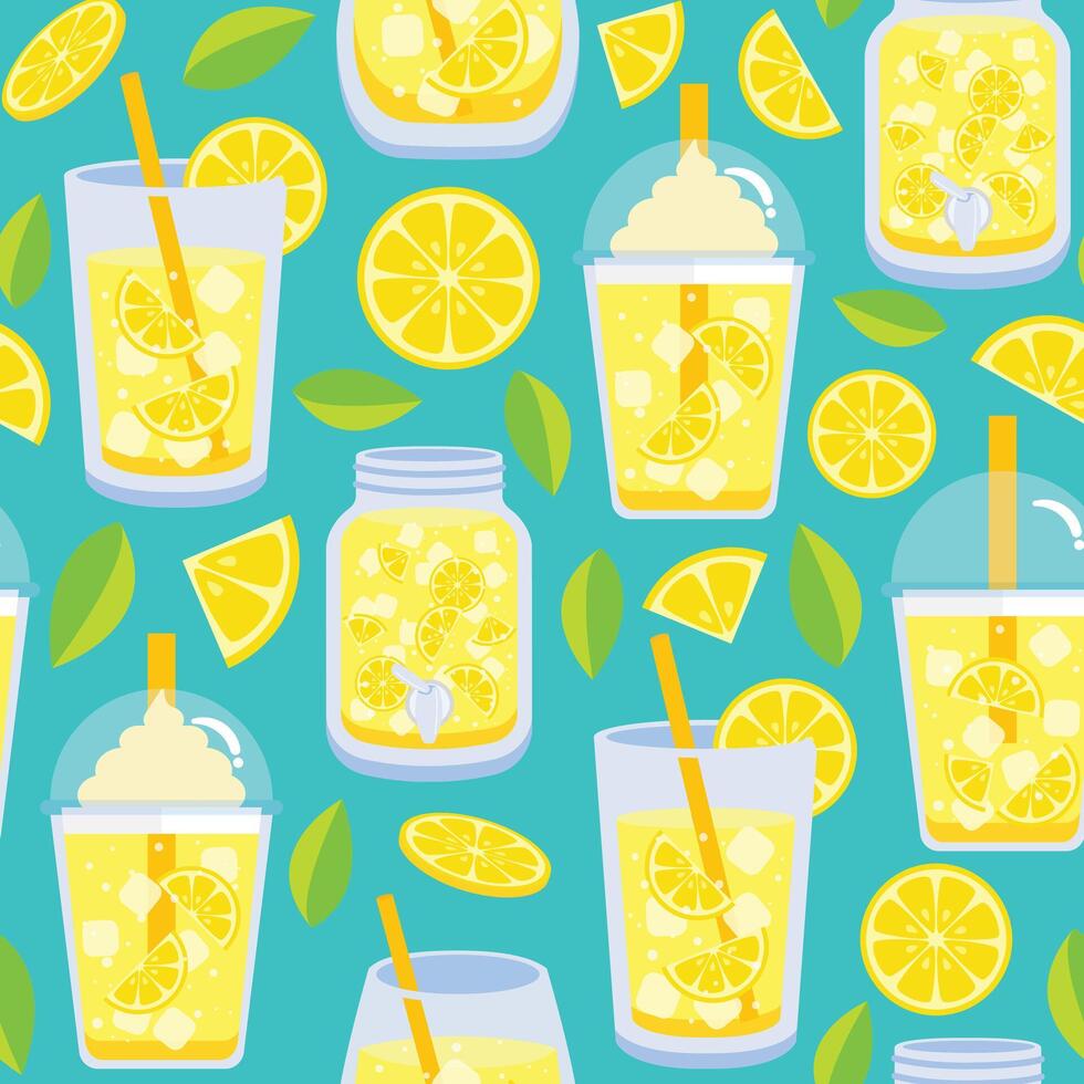 Lemon and lemonade beverage seamless pattern background vector