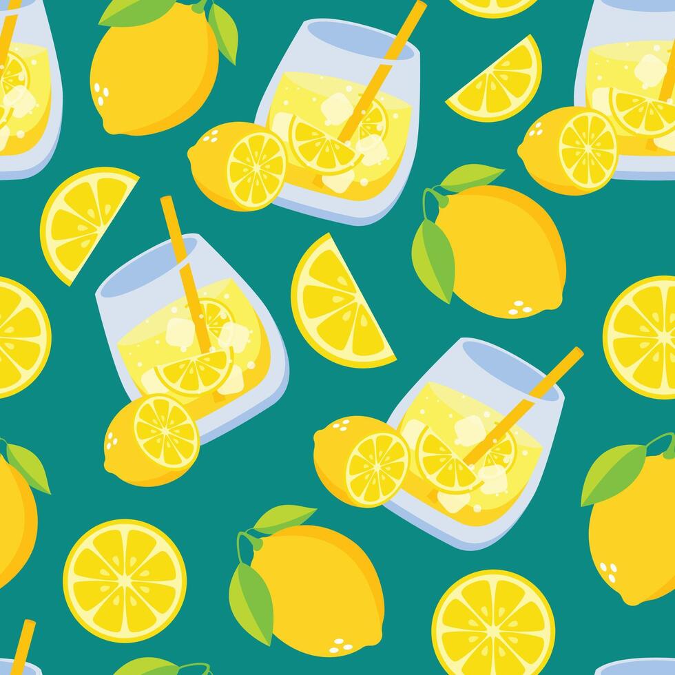 Seamless citrus lemon and lemonade drink pattern background vector