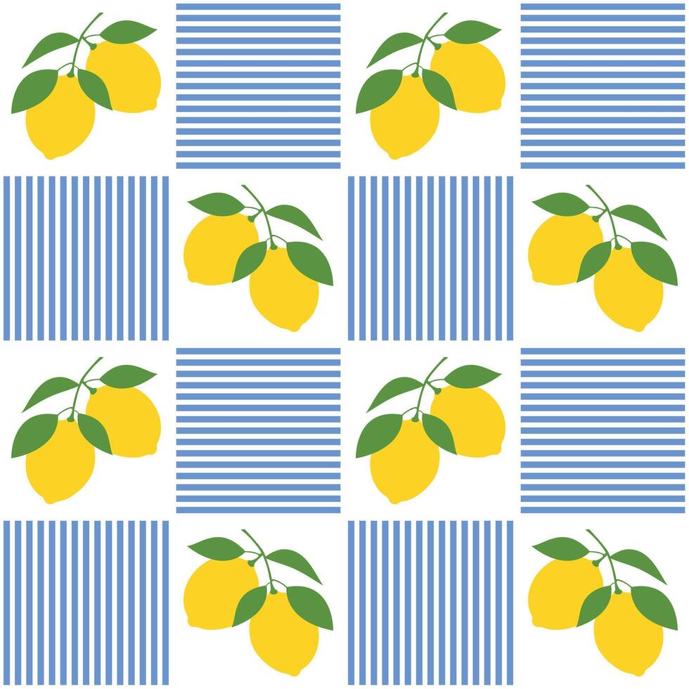 Simple lemon fruit pattern on checkered background vector