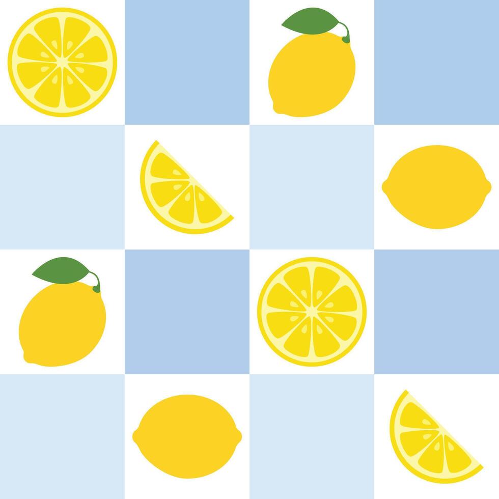 Seamless lemon pattern on checkered background vector
