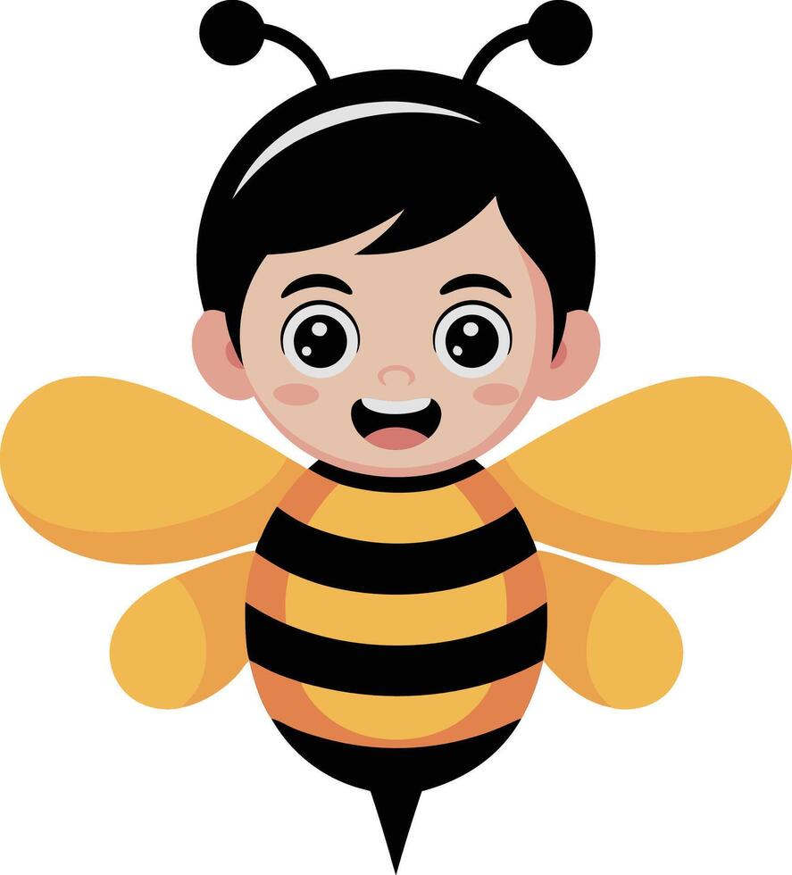 A cartoon bee with black eyes and black hair vector