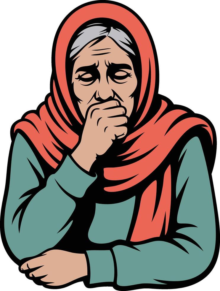 An old woman with her hand on her mouth vector