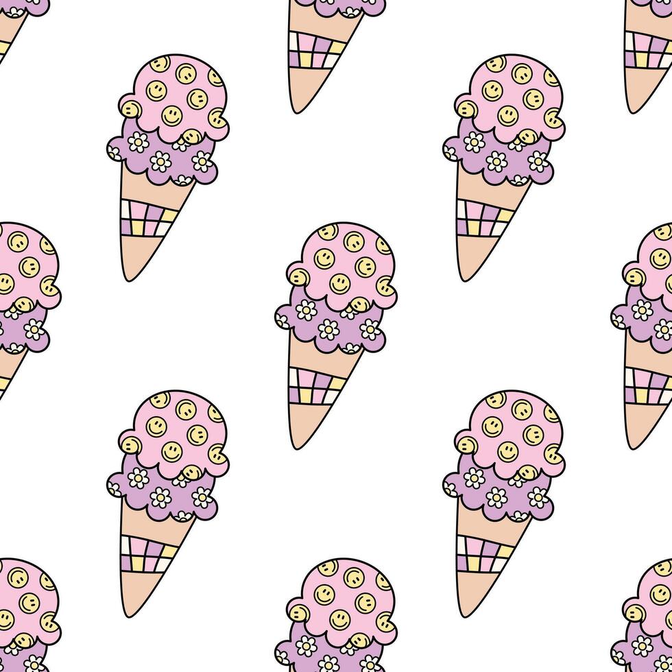 Sweet seamless pattern of retro ice cream on white background vector