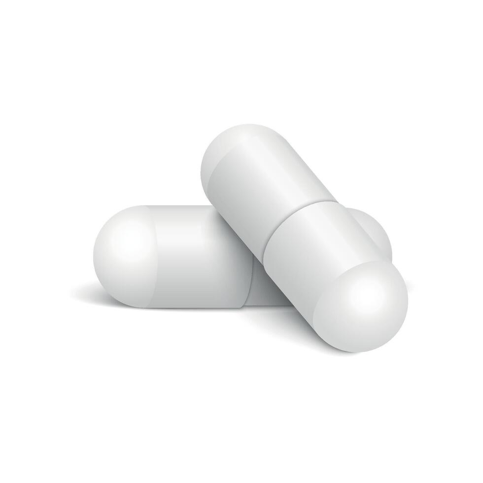 Two realistic medical pills isolated on white background. vector