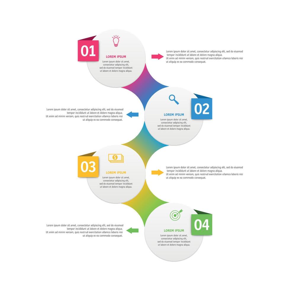 Round infographics template with four options in material design style. It can be used as a chart, numbered banner, presentation, graph, report, web etc. vector