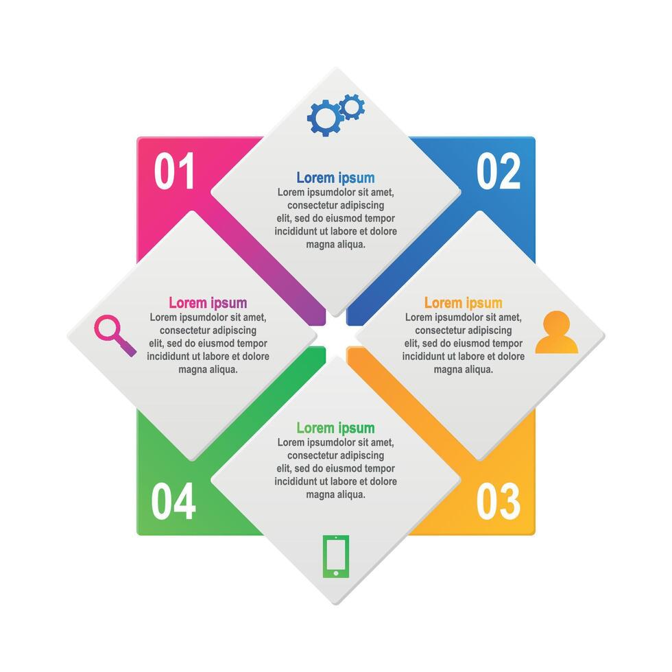 infographics template with four options in material design style. It can be used as a chart, numbered banner, presentation, graph, report, web etc. vector