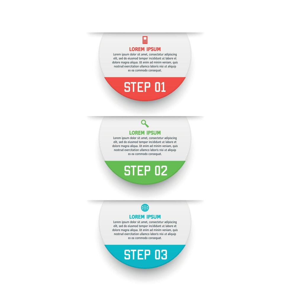 infographics template with three options in material design style. It can be used as a chart, numbered banner, presentation, graph, report, web etc. vector