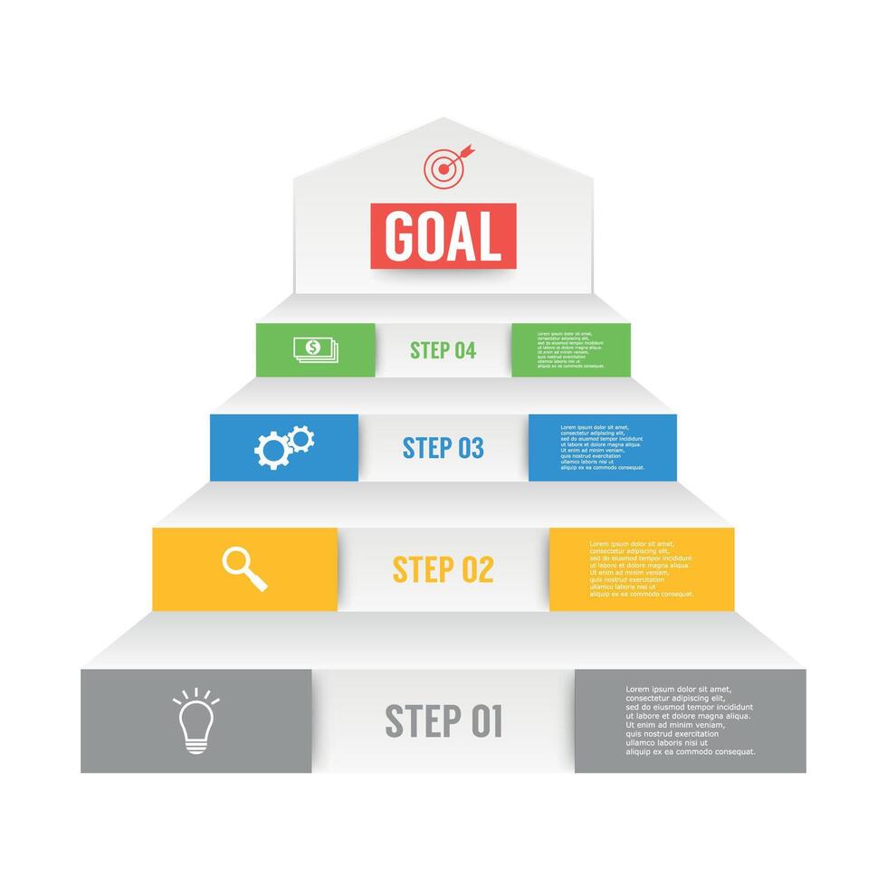 Infographics design template with four options in material design style. It can be used as a chart, numbered banner, presentation, graph, report, web vector