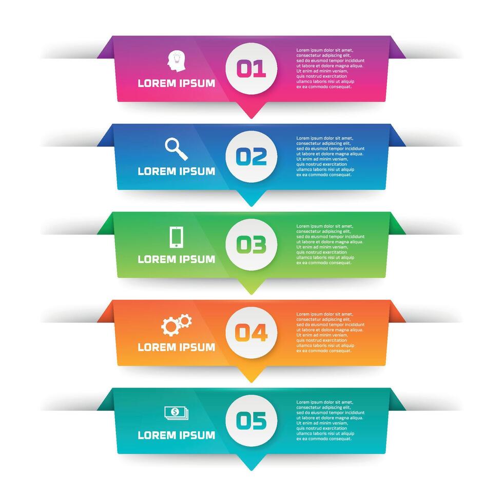 infographics template with five options in material design style. It can be used as a chart, numbered banner, presentation, graph, report, web etc. vector