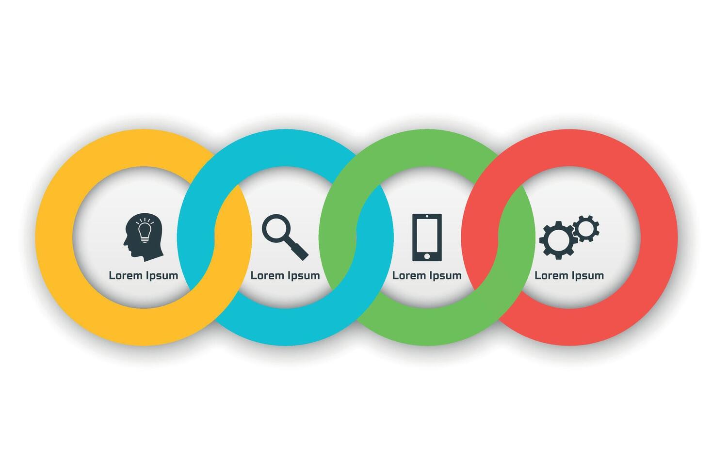 Infographics template with four options in material design style. It can be used as a chart, numbered banner, presentation, graph, report, web vector