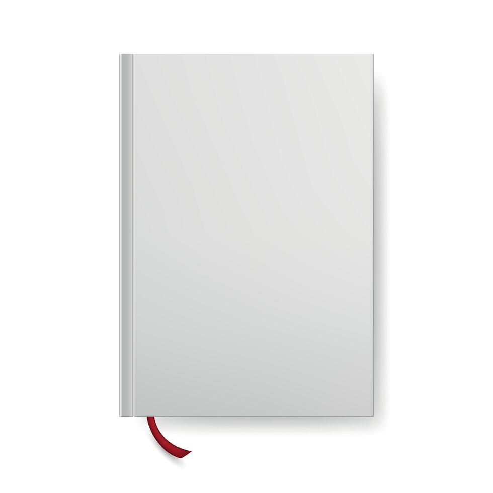 Blank Hardcover Book with Bookmark Mockup Isolated on White Background, Realistic Front Cover Template for Book Design, Print Layout, Branding Presentation, Magazine, Catalog or Notebook Illustration vector