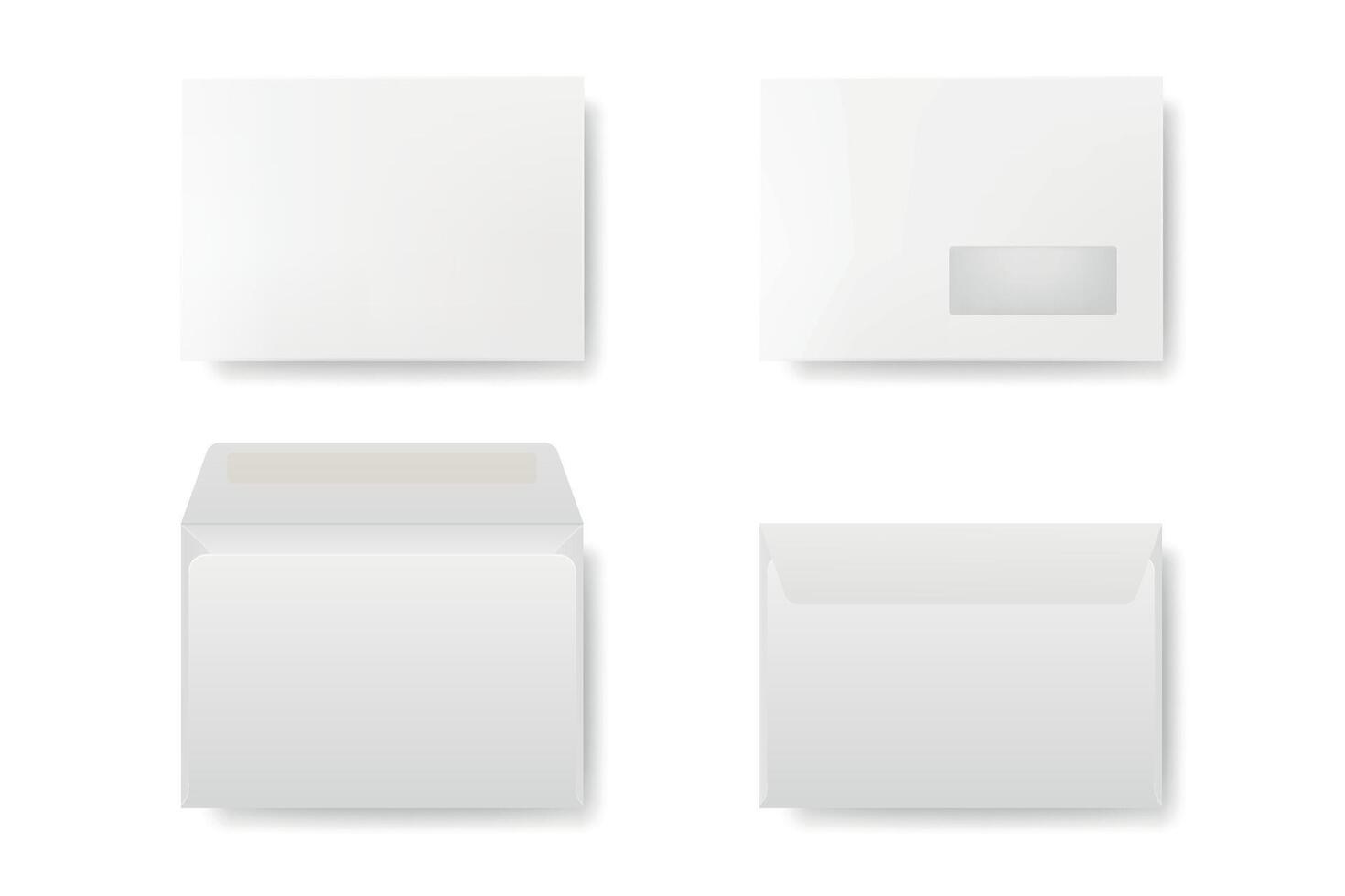 Envelope Mockup Set with Window Envelope, Sealed Envelope, Open Business Envelope. Realistic Template for Mail Branding, Letter Design, Office Stationery vector