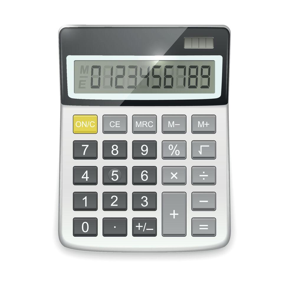 Realistic Calculator Icon with Display. Office Calculator for Finance UI, Education Design. Basic Calculator App Mockup vector
