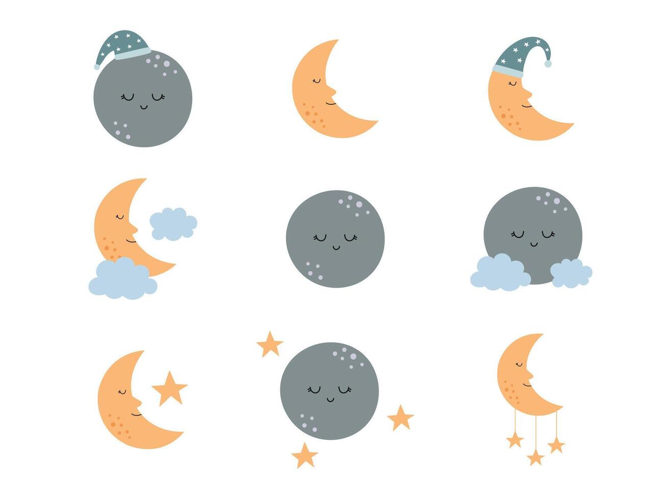 Cute Moon Illustration Set vector