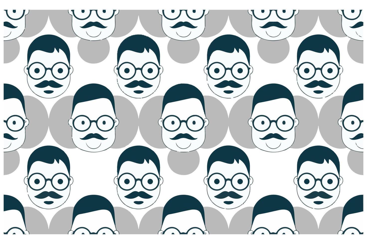 Seamless pattern of man faces with glasses and mustache repeating across the background vector