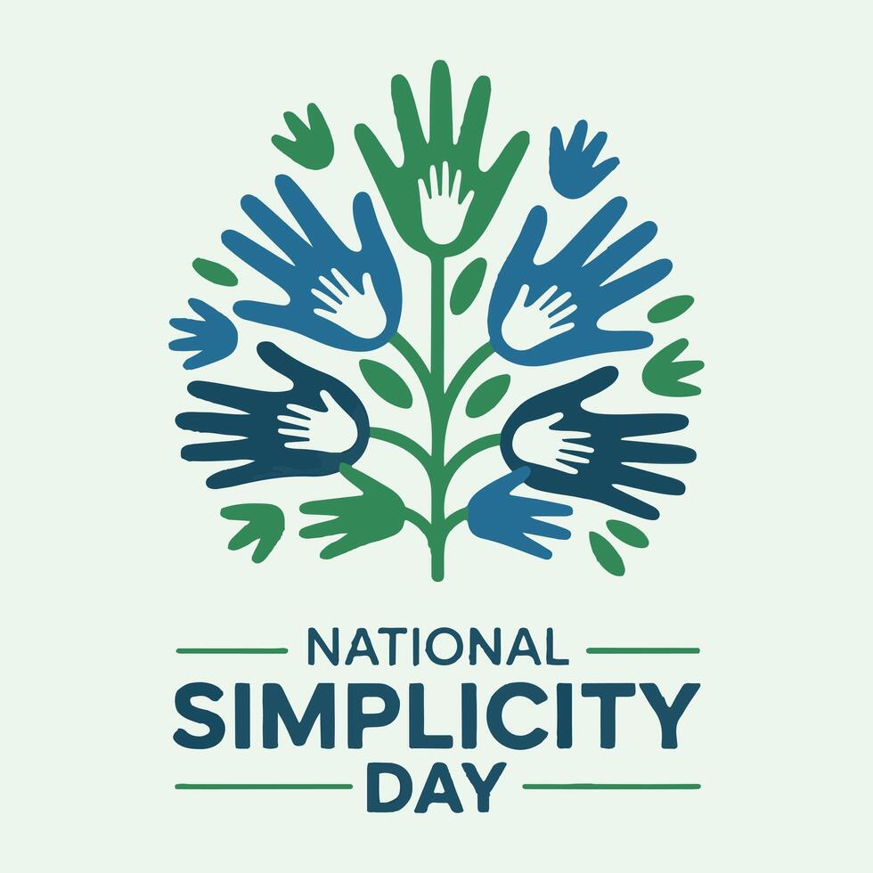 National simplicity day design with hands forming a symbolic tree on a light green background vector