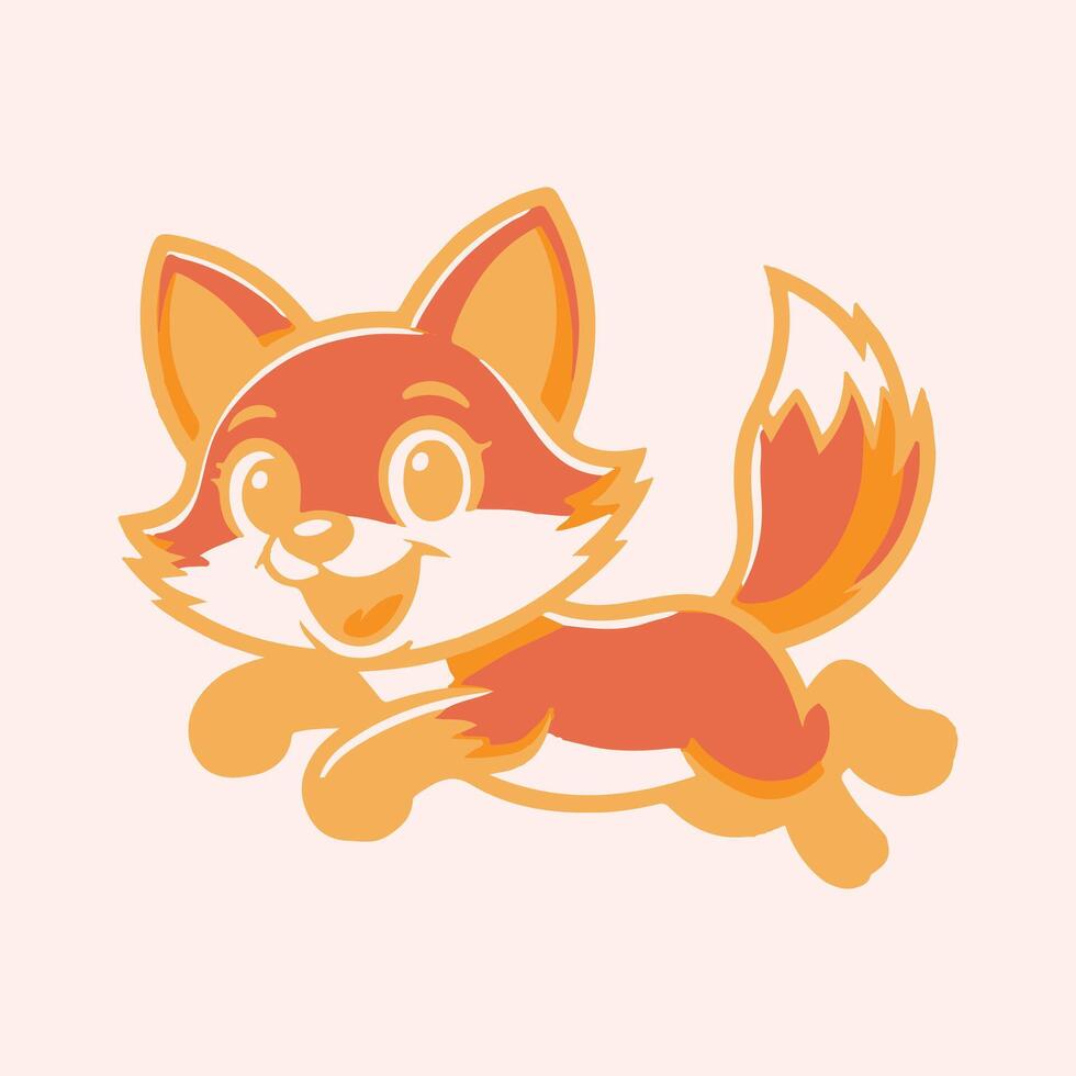 Playful cartoon illustration of a happy jumping fox in orange and cream colors vector