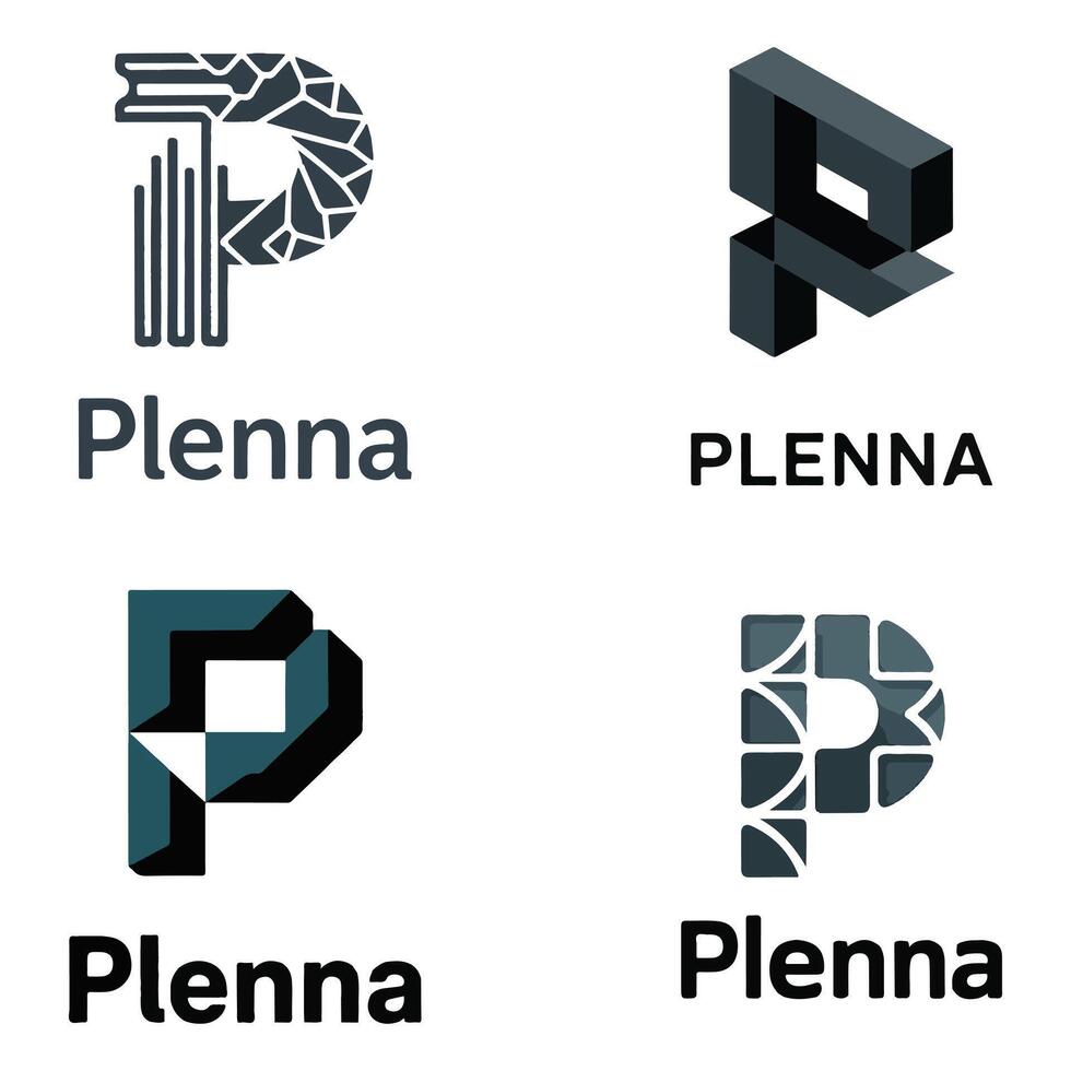 Four modern and creative logo design variations featuring the letter p for a business identity vector