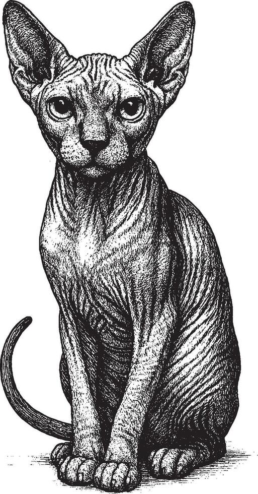 Elegant Sphynx Cat Portrait Intricate Line Art vector