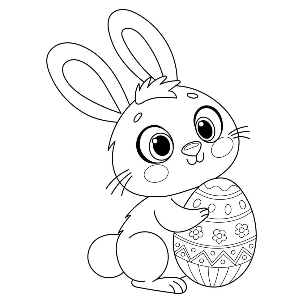 easter bunny with egg coloring book for kids vector