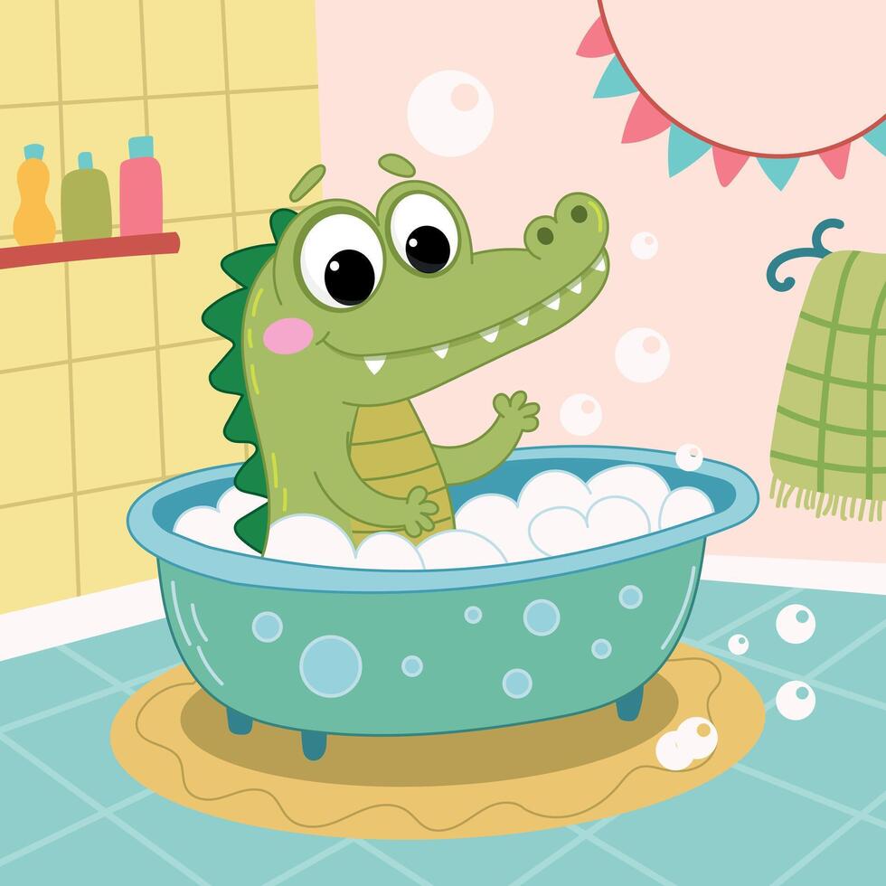 crocodile in bath clipart vector