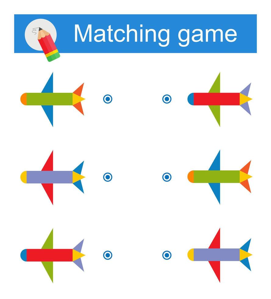 Matching game for kids. Task for the development of attention and logic. illustration of cartoon airplane. vector