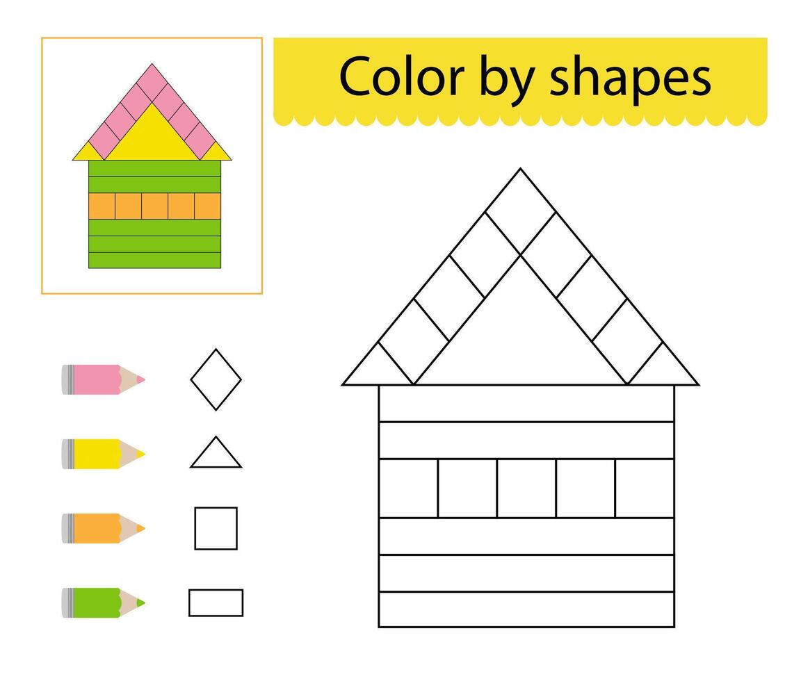Coloring pages. Color by shapes. Cartoon house. vector