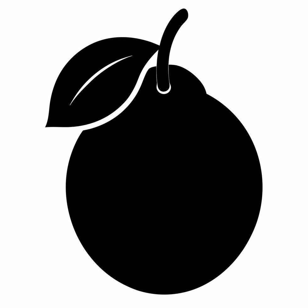 Black and white silhouette of an orange with leaf vector