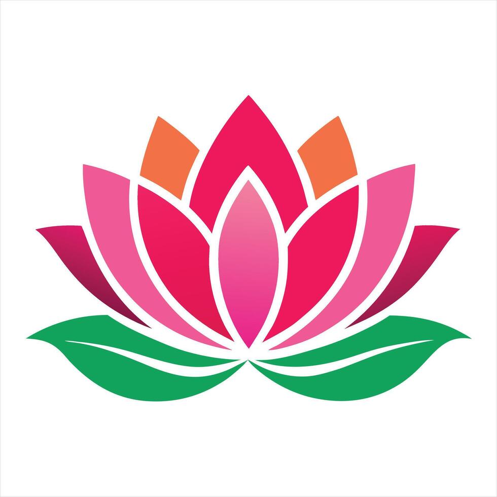 A pink lotus flower with green leaves vector