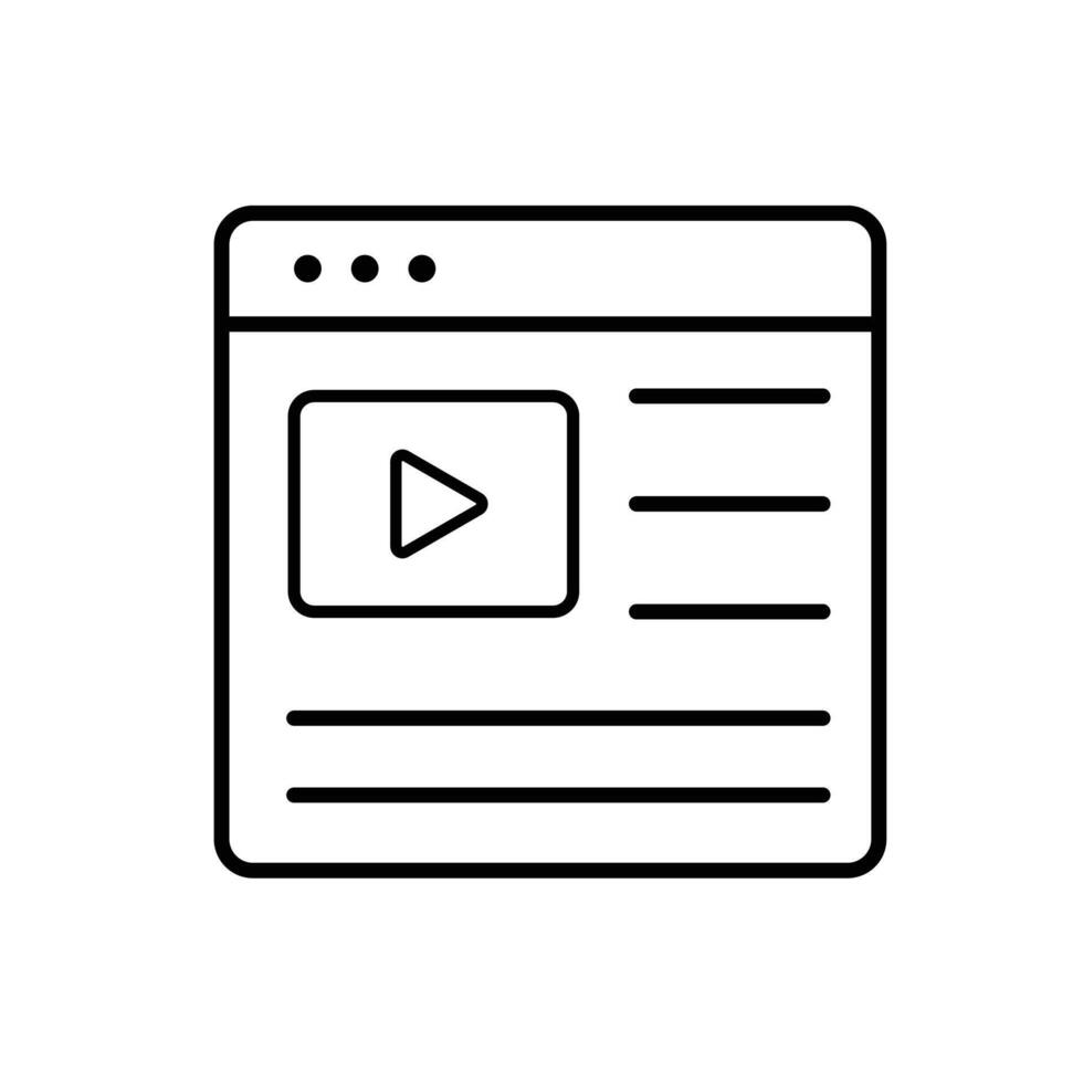 education icon. Webinars. screen window with play button and transcript. smart, learn, clever. Outline design style vector
