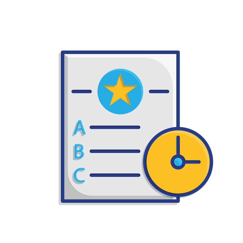 education icon. Quiz. Question sheet with choices A, B, C, D and a small clock icon. smart, learning, clever. isometric design style vector