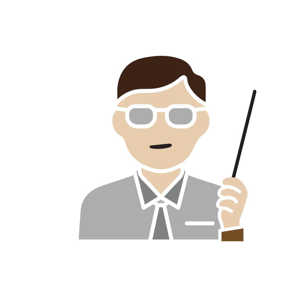 education icon. Teacher. Teacher character with pointer. smart, learning, clever. Flat design style vector