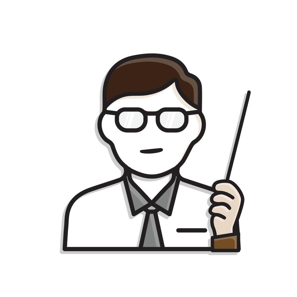 education icon. Teacher. Teacher character with pointer. smart, learning, clever. Mixed design style vector